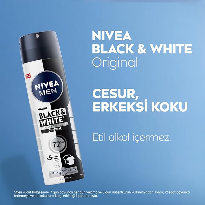 اسپری ضد تعریق مردانه نیوآ MEN Black & White Invisible Original حجم 150 میلیلیتر | NIVEA - تصویر 5