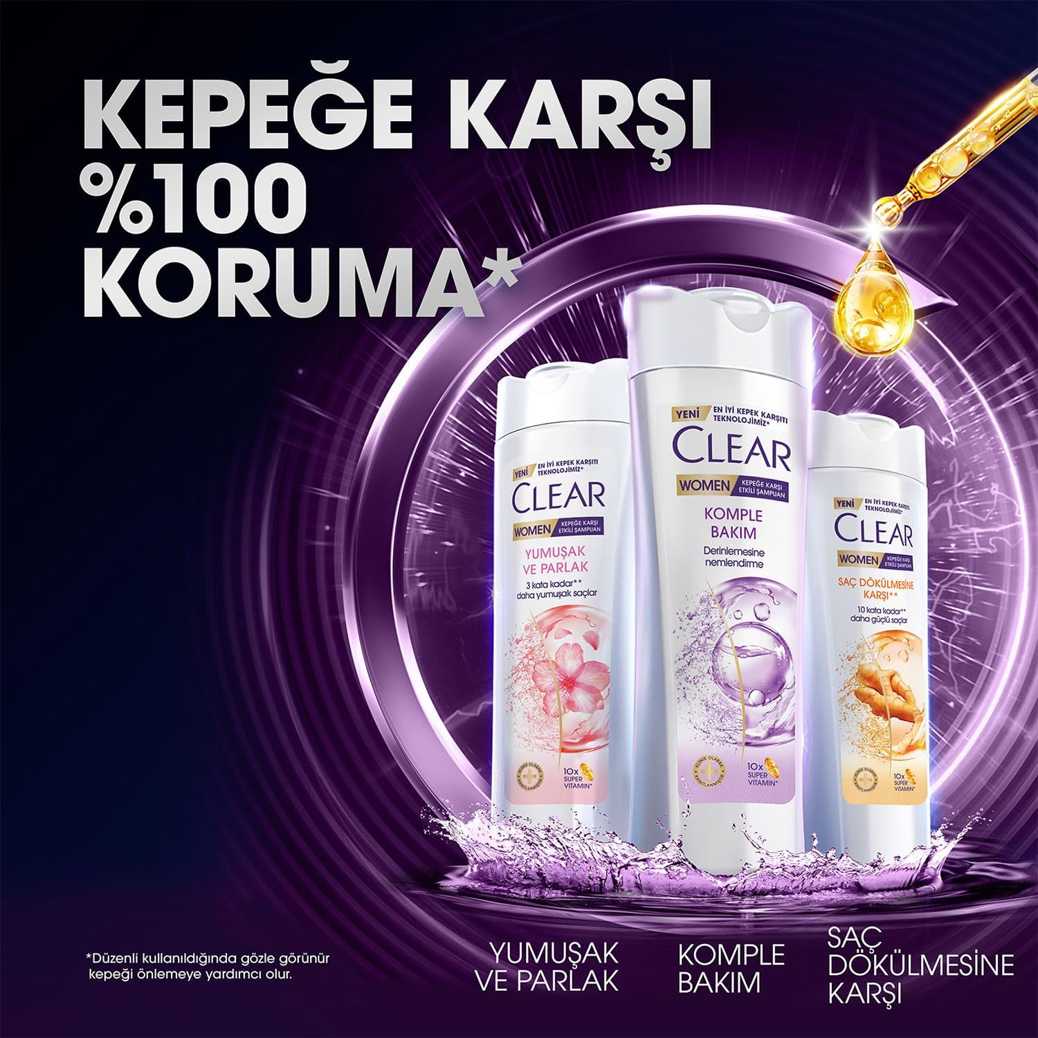 شامپو زنانه کلیر Komple Bakım با کمپلکس ویتامین ضد شوره 350 میلیلیتر | Clear Women Complete Care - تصویر 10