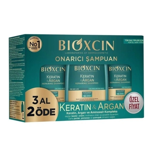 پک 3 عددی شامپو ترمیمکننده بایوکسین کراتین و آرگان 300 میلیلیتر | Bioxcin Keratin & Argan
